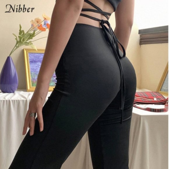 *ONE LEFT* Black High Waisted Lace Up Pants - Picture 3 of 4